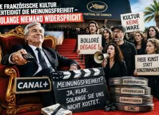 Kommentar: Die französische Kultur verteidigt die Meinungsfreiheit — solange niemand widerspricht Französische-Filmbranche-gegen-Vincent-Bollore_Illustration