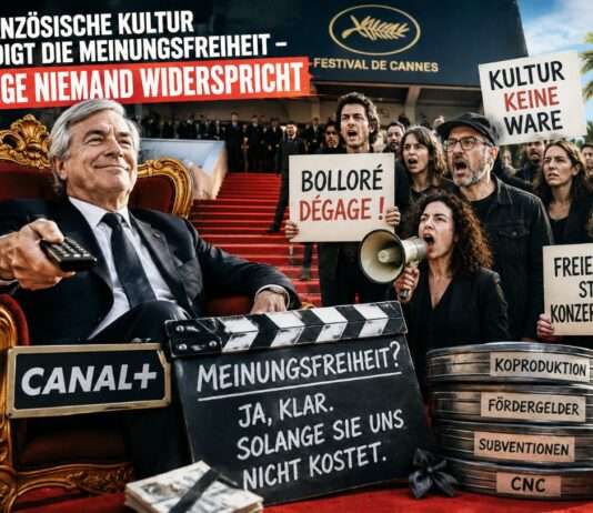 Kommentar: Die französische Kultur verteidigt die Meinungsfreiheit — solange niemand widerspricht Französische-Filmbranche-gegen-Vincent-Bollore_Illustration