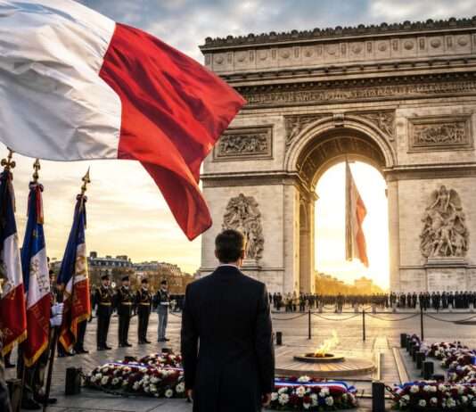 Der 8. Mai: Frankreichs republikanisches Gedächtnis zwischen Sieg, Trauma und europäischer Versöhnung Französische-Gedenkfeier-zum-8-Mai-am-Arc-de-Triomphe_Illustration