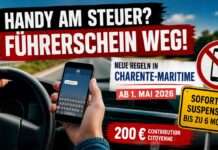 Wenn ein Griff zum Handy den Führerschein kostet: Auch Charente-Maritime verschärft die Regeln Handy-Führerschein_Illustration