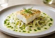 Kabeljau auf Beurre-blanc mit Fenchel und grünem Öl Kabeljau-auf-Beurre-blanc-mit-Fenchel-und-grünem-Öl