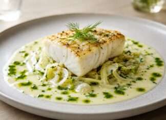 Kabeljau auf Beurre-blanc mit Fenchel und grünem Öl Kabeljau-auf-Beurre-blanc-mit-Fenchel-und-grünem-Öl