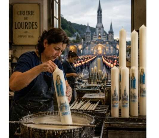 Wachslicht und Weltgeschehen Kerzenfabriken-Lourdes_Illustration