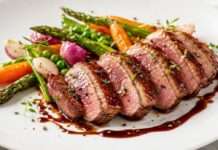 Frühling auf dem Teller: Magret de canard mit Frühlingsgemüse und Balsamico-Reduktion Magret-de-canard-mit-Frühlingsgemüse-und-Balsamico-Reduktion