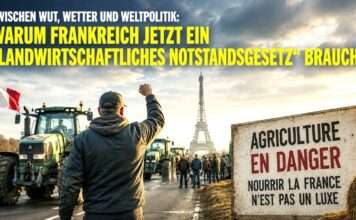 Zwischen Wut, Wetter und Weltpolitik: Warum Frankreich plötzlich ein „landwirtschaftliches Notstandsgesetz“ braucht Notstandsgesetz_Landwirtschaft_Illustration