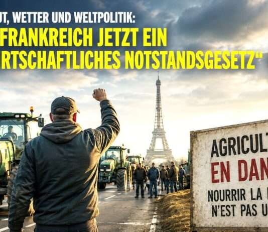 Zwischen Wut, Wetter und Weltpolitik: Warum Frankreich plötzlich ein „landwirtschaftliches Notstandsgesetz“ braucht Notstandsgesetz_Landwirtschaft_Illustration