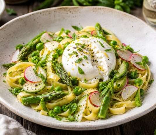Pâtes fraîches mit Frühlingsgemüse und Burrata Pâtes-fraîches-mit-Frühlingsgemüse-und-Burrata