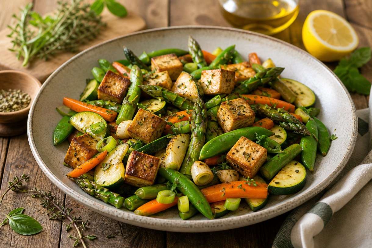 Frühling auf dem Teller: Poêlée de légumes mit Tofu und Kräutern der Provence