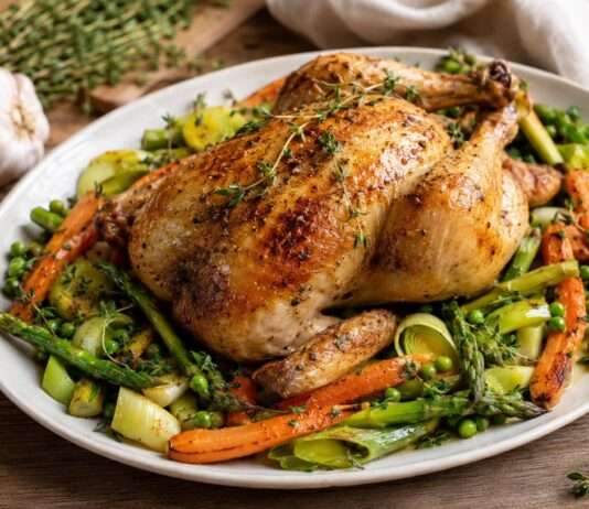 Frühling auf dem Teller: Poulet rôti mit Frühlingsgemüse und Thymian Poulet-rôti-mit-Frühlingsgemüse-und-Thymian
