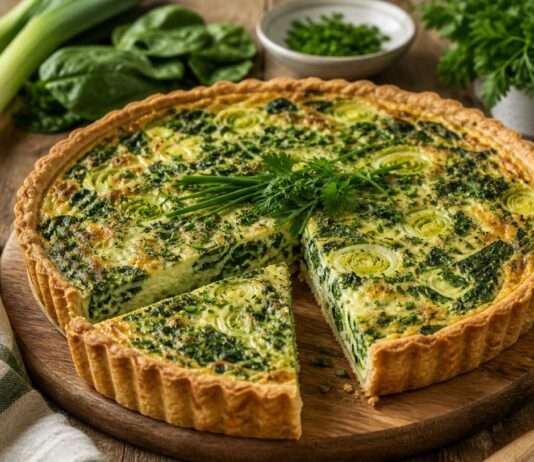 Frühling auf dem Teller: Quiche verte moderne mit Lauch, Spinat & Kräutern Quiche-verte-moderne-mit-Lauch-und-Spinat-&-Kräutern