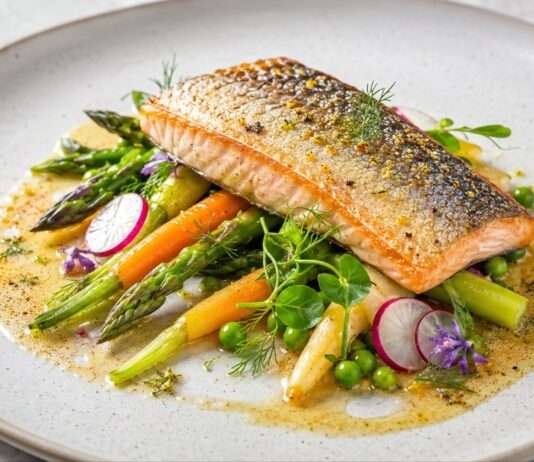 Saibling mit Fenchel-Pollen, Beurre noisette und Frühlingsgemüse Saibling-mit-Fenchel-Pollen-und-Beurre-noisette-und-Frühlingsgemüse