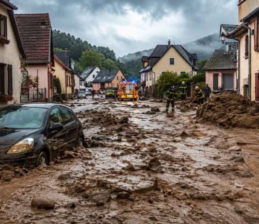 Schlammlawine nach Unwettern: Elsässisches Dorf versinkt im braunen Strom Schlammlawine-Dorf_Illustration