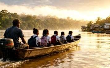 Der Fluss bestimmt den Stundenplan Schüler-Französisch-Guyana_Illustration