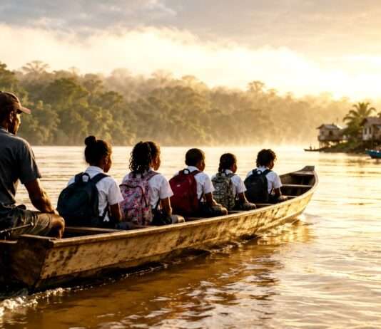 Der Fluss bestimmt den Stundenplan Schüler-Französisch-Guyana_Illustration