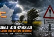 Gewitterfront über Frankreich: Wenn der Frühling seine unruhige Seite zeigt Wetterwarnung-Sarthe_Mayenne_Illustration
