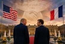 Versailles als Bühne der Macht: Macron setzt beim G7 auf symbolische Diplomatie mit Trump Treffen-Macron-Trump-Versailles_Illustration