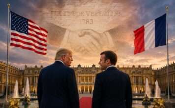 Versailles als Bühne der Macht: Macron setzt beim G7 auf symbolische Diplomatie mit Trump Treffen-Macron-Trump-Versailles_Illustration