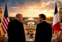 Versailles als Bühne der Macht: Macron und Trump inszenieren die Rückkehr der transatlantischen Symbolpolitik Trump-Macron-Versailles_Illustration
